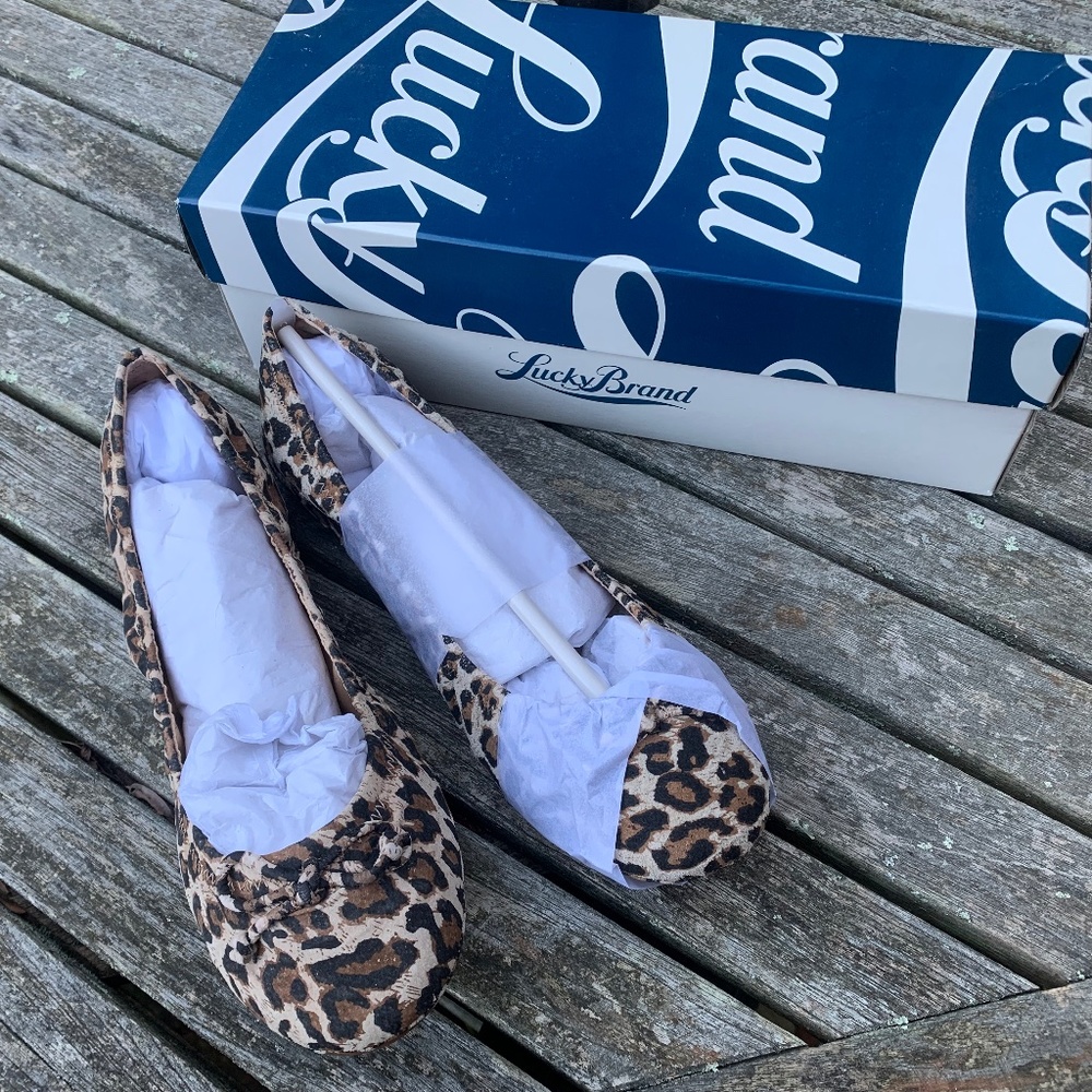 Lucky Brand Leopard Leather Flats; size 7.5